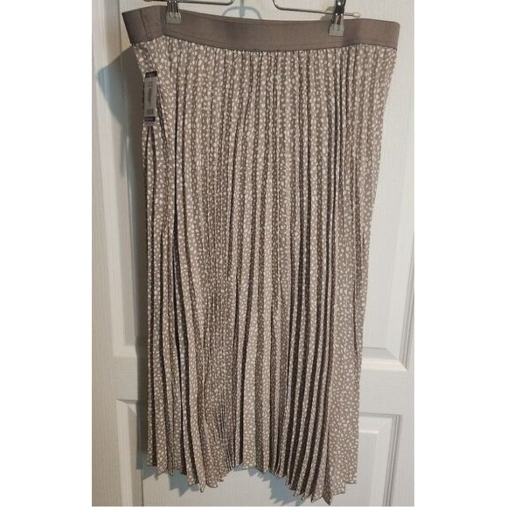 Vince Camuto Beige Polka Dot Pleated Midi Skirt NWT‎ Elastic Waist Pull On XXL